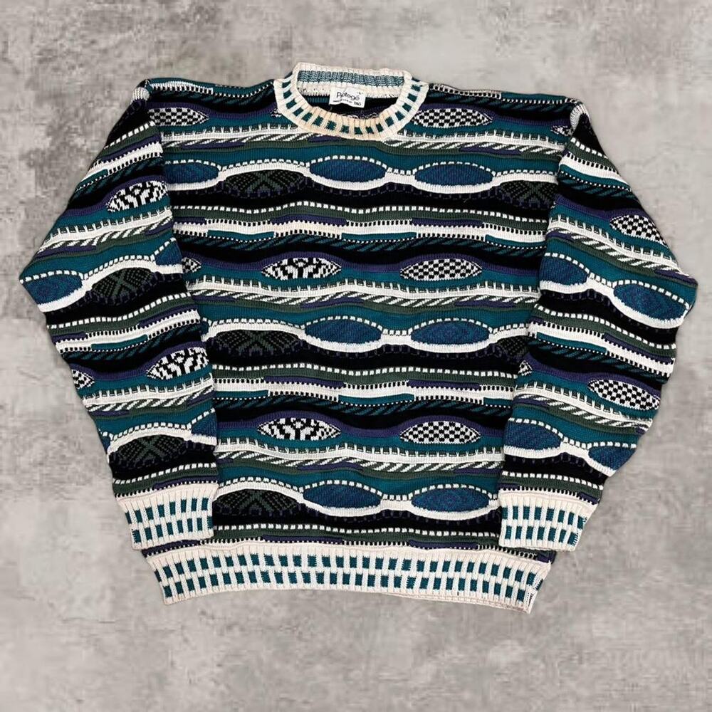 Coogi Original Blues Tundra Style Protege Blue Knit Sweater US Sz L Jumper gray